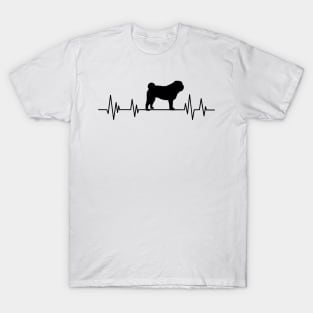 pug Heartbeat dog Heartbeat Silhouette brown T-Shirt